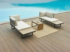 MYLIA Salones De Jardín|Salón de jardín modular de aluminio: 2 sofás y una mesa de centro - Antracita con cojines beige - BAMBAÏA de