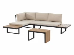 MYLIA Salones De Jardín|Salón de jardín modular de aluminio: 2 sofás y una mesa de centro - Antracita con cojines beige - BAMBAÏA de