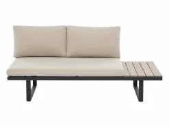 MYLIA Salones De Jardín|Salón de jardín modular de aluminio: 2 sofás y una mesa de centro - Antracita con cojines beige - BAMBAÏA de