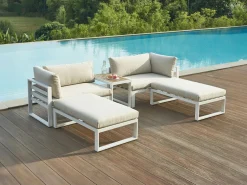 Salón de jardín modular de aluminio - Blanco con cojines beige - NOLLAY de^MYLIA Sale
