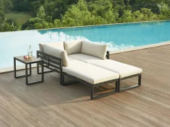 MYLIA Salones De Jardín|Salón de jardín modular de aluminio - Gris antracita con cojines beige - NOLLAY de