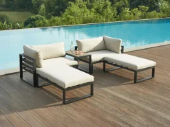 MYLIA Salones De Jardín|Salón de jardín modular de aluminio - Gris antracita con cojines beige - NOLLAY de