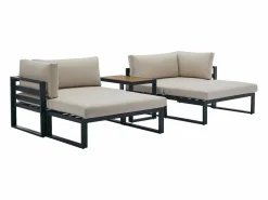 MYLIA Salones De Jardín|Salón de jardín modular de aluminio - Gris antracita con cojines beige - NOLLAY de