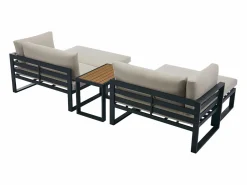 MYLIA Salones De Jardín|Salón de jardín modular de aluminio - Gris antracita con cojines beige - NOLLAY de