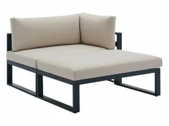 MYLIA Salones De Jardín|Salón de jardín modular de aluminio - Gris antracita con cojines beige - NOLLAY de