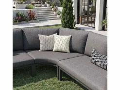 DripeX Salón de jardín modular metal: 1 sofá 5 plazas panorámico, 1 sillón, 2 taburetes y mesa centro - Gris New