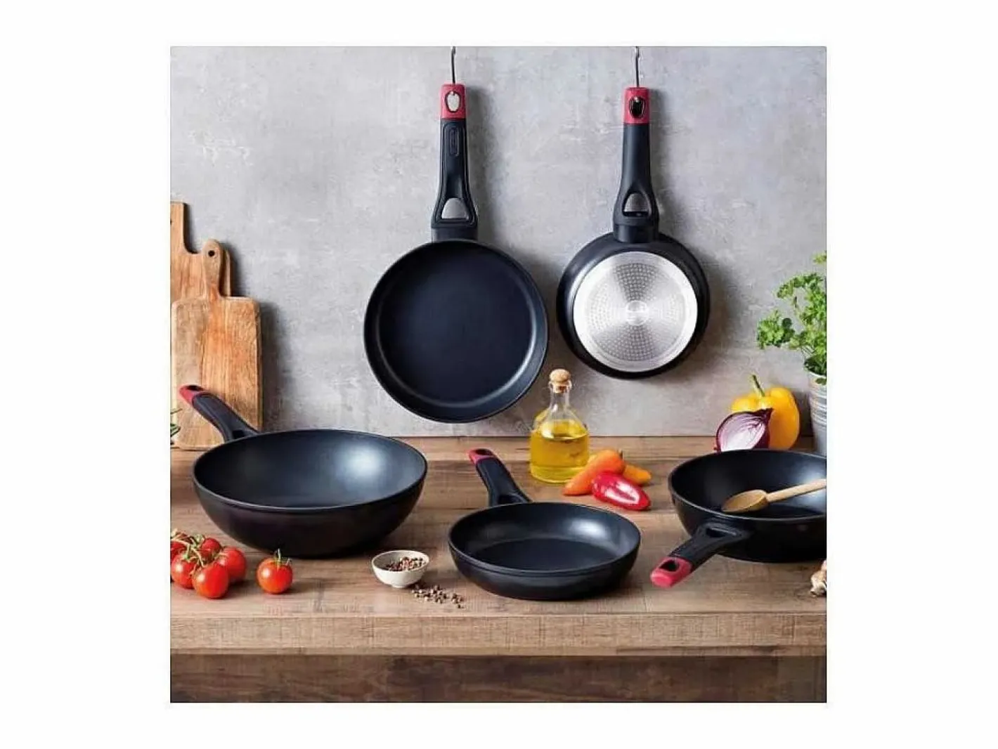 Pyrex Sartén Óptima+ aluminio forjado negro/rojo Ø22 cm Transparente