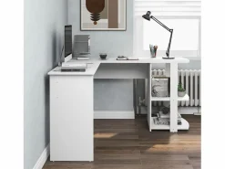 Scrivania angolare a L da 140 cm con 2 ripiani - Bianca^ModernLuxe
