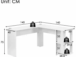 Scrivania angolare a L da 140 cm con 2 ripiani - Bianca^ModernLuxe