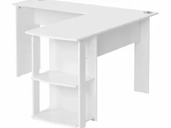 Scrivania angolare a L da 140 cm con 2 ripiani - Bianca^ModernLuxe