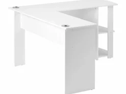 Scrivania angolare a L da 140 cm con 2 ripiani - Bianca^ModernLuxe