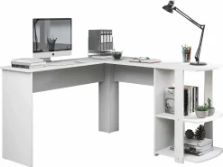 Scrivania angolare a L da 140 cm con 2 ripiani - Bianca^ModernLuxe