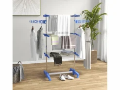 Secadora de ropa con ruedas, 3 niveles con alas laterales, acero, (142x55x152 cm) Azul Discount