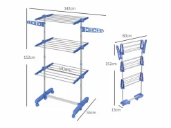 Secadora de ropa con ruedas, 3 niveles con alas laterales, acero, (142x55x152 cm) Azul Discount