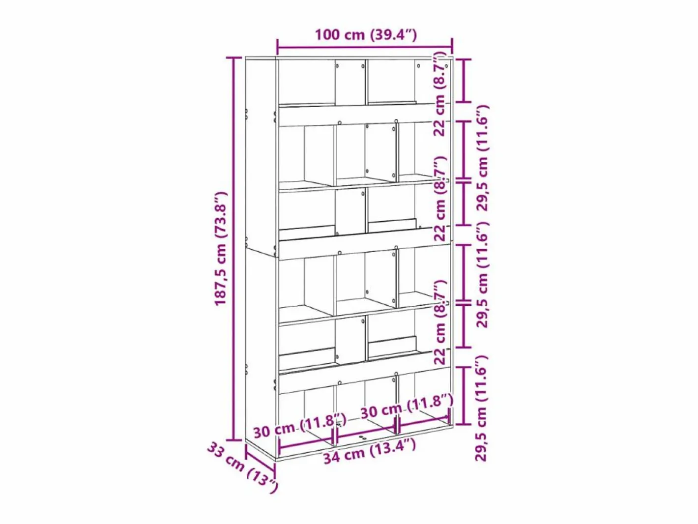 Clicnbuy Librería|Separador de ambientes madera envejecida 100x33x187,5 cm