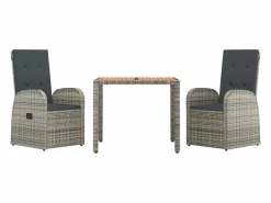Clicnbuy Set comedor de jardín 3 piezas con cojines ratán sintético Gris Discount