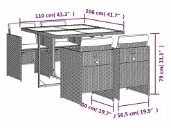 vidaxl Set comedor de jardín 5 piezas y cojines ratán sintético marrón Marru00f3n