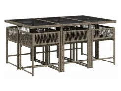 Set comedor jardín 7 piezas y cojines ratán sintético^Clicnbuy Best