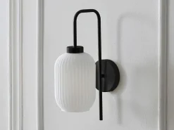 OZAIA Aplique Para Pared|Set de 2 apliques de pared en metal y cristal texturado blanco - L.25 x Alt.41 cm - Negro - LOUXOR