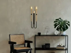 OZAIA Set de 2 apliques de pared estilo candelabro de metal - Dorado y negro - Alt. 58 cm - OVYLA Negro / Dorado Outlet