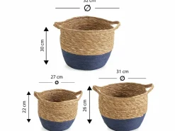 VS Venta-stock Accesorios De Almacenaje|Cesta|Set de 3 cestas Anxo de fibra natural con asas, /natural