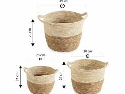 Set de 3 cestas Brais de fibra natural con asas, /natural^VS Venta-stock Outlet