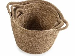 VS Venta-stock Accesorios De Almacenaje|Cesta|Set de 3 cestas Icia de fibra natural con asas