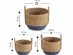 VS Venta-stock Cesta|Set de 3 cestas Iria de fibra natural con asas, /natural