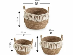 VS Venta-stock Accesorios De Almacenaje|Cesta|Set de 3 cestas Jula de fibra natural con asas, /natural