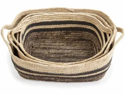 VS Venta-stock Set de 3 cestas Luar de fibra natural y papel, marrón/beige con asas Marru00f3n Clearance