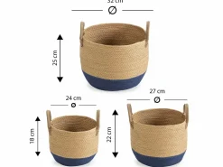 VS Venta-stock Set de 3 cestas Tecla de fibra natural con asas, /natural Azul Sale