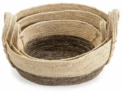 Set de 3 cestas Xiana de fibra natural con asas, /marrón^VS Venta-stock