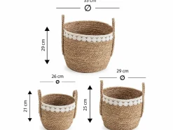 VS Venta-stock Set de 3 cestas Yasmina de fibra natural con asas, /natural Blanco Outlet