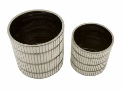 Set de 2 jarrones de cerámica blanca con decoraciones en plata Ray^ Clearance