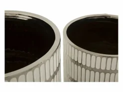 Set de 2 jarrones de cerámica blanca con decoraciones en plata Ray^ Clearance
