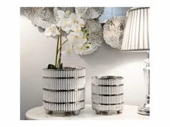 Set de 2 jarrones de cerámica blanca con decoraciones en plata Ray^ Clearance