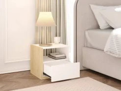 Set de 2 mesitas de noche con 1 cajón y 1 estante en blanco y natural - NAPOLI II^Vente-unique New