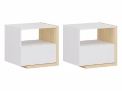 Set de 2 mesitas de noche con 1 cajón y 1 estante en blanco y natural - NAPOLI II^Vente-unique New