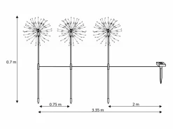 Ledkia Guirnalda Luminosa|Set de 3 Pinchos LED Exterior Solar Diente de Leon 3000K Blanco Cálido