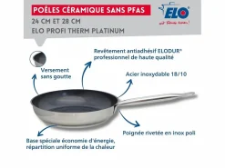 Elo Material Y Utensilios De Cocina|Set de 3 Sartenes de Acero Inoxidable 18/10 DUR® sin PFAS Ø24-28-32 cm con Tapas de Vidrio – Todos los Fuegos, Inducción, Fondo Capsulado Eco