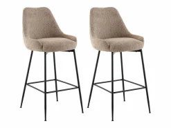 Vente-unique Set de 2 taburetes de bar de tela rizada y metal negro - - TOYBA Topo Best