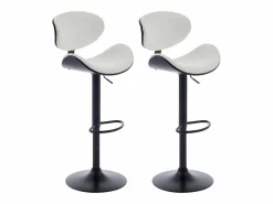 Vente-unique Muebles De Bar|Taburete Alto|Set de 2 taburetes de bar de bouclette de tela y metal - Blanco y Negro - MONTENEGRO