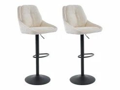 Vente-unique Set de 2 taburetes de bar de tela texturizada y metal - Altura ajustable - - LARANZA Crema