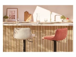 Miliboo Muebles De Bar|Taburete Alto|Set de 2 taburetes de cocina regulables y giratorios 360º de tejido efecto aterciopelado y metal BOOST