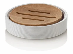 Set de accesorios de baño en resina gris y bambú Gaeta - Blanco Discount