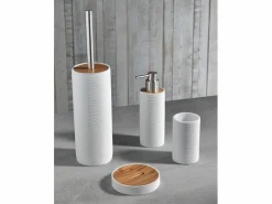 Set de accesorios de baño en resina gris y bambú Gaeta - Blanco Discount