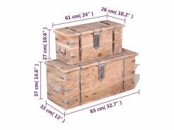 vidaxl Baúl Y Arcón|Set de baúl de almacenamiento de madera de acacia 2 unidades