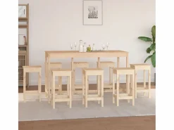 vidaxl Set de bar 9 piezas madera maciza de pino Color natural claro Hot