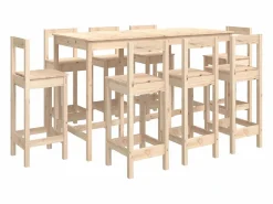 vidaxl Mesa Alta|Set de bar 9 piezas madera maciza de pino