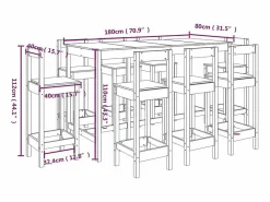 vidaxl Mesa Alta|Set de bar 9 piezas madera maciza de pino
